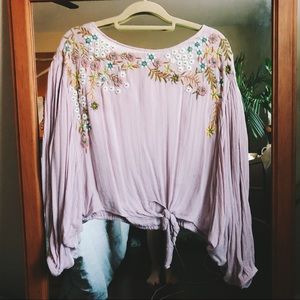 Free People Cotton Floral Embroidered Blouse